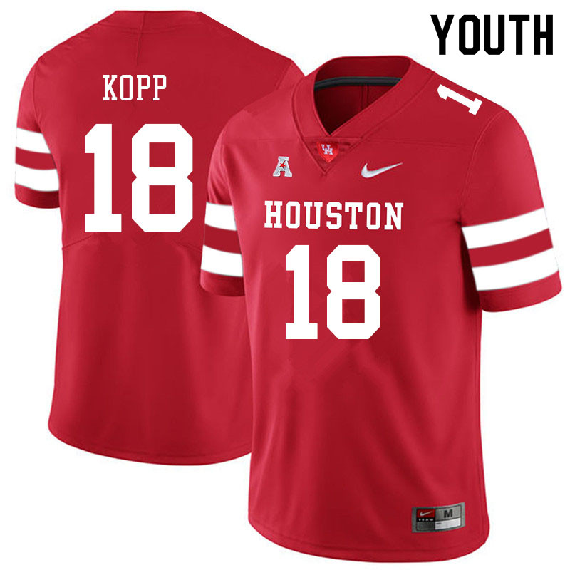 Youth #18 Maddox Kopp Houston Cougars College Football Jerseys Sale-Red - Click Image to Close